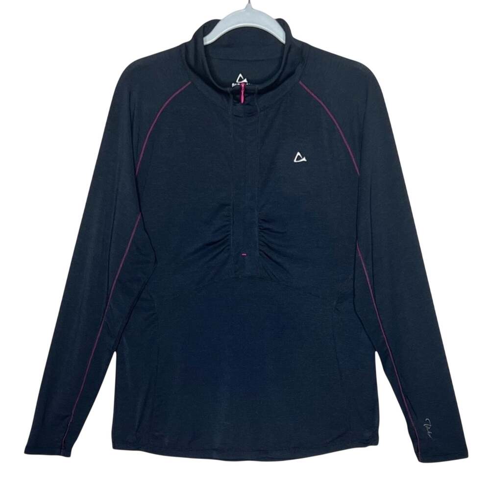 Paradox Merino Wool Blend 1/4 Zip Pullover XL Black Ruched Base Layer Thumbholes